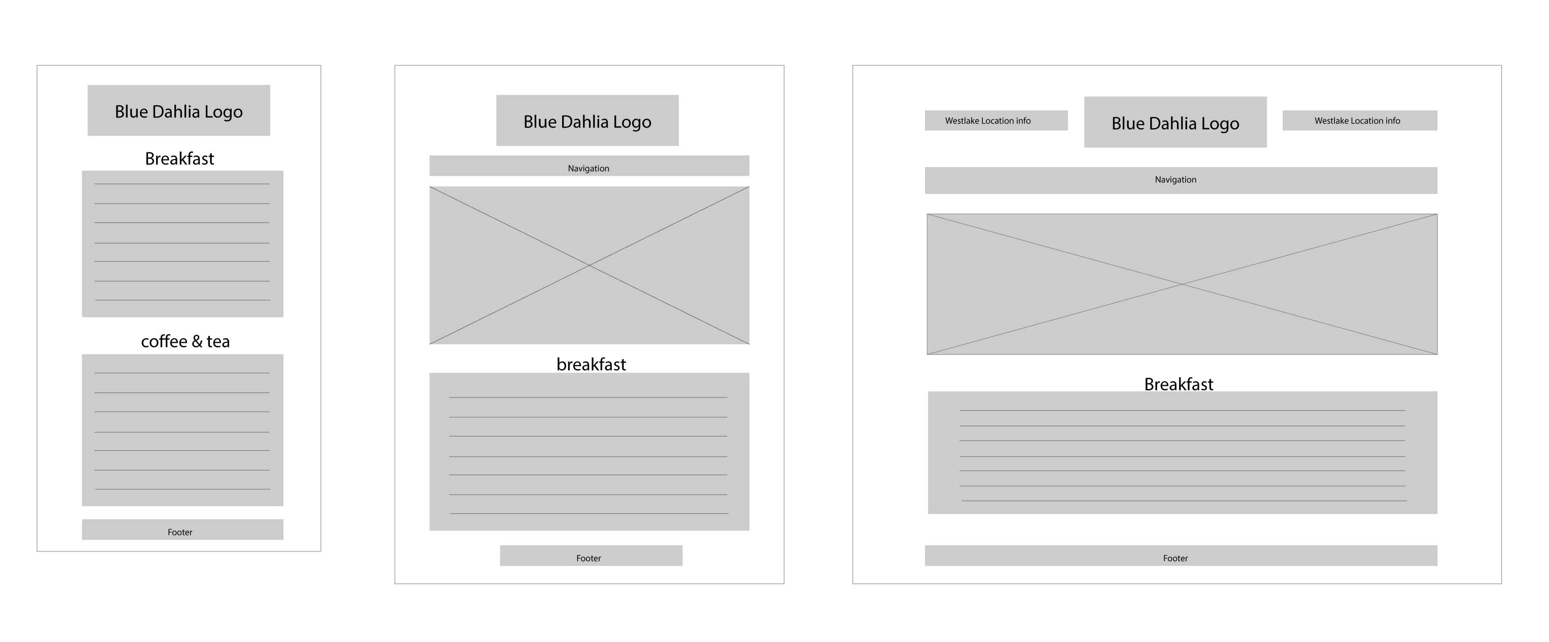 Blue Dahlia Wireframes